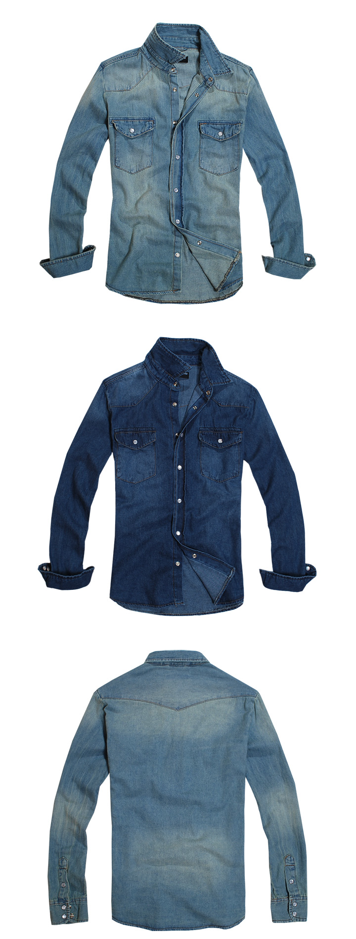 เสื้อเชิ้ตยีนส์แขนยาว สไตล์ยุโรป ผ้ายีนส์ฟอก สีฟ้า No.38