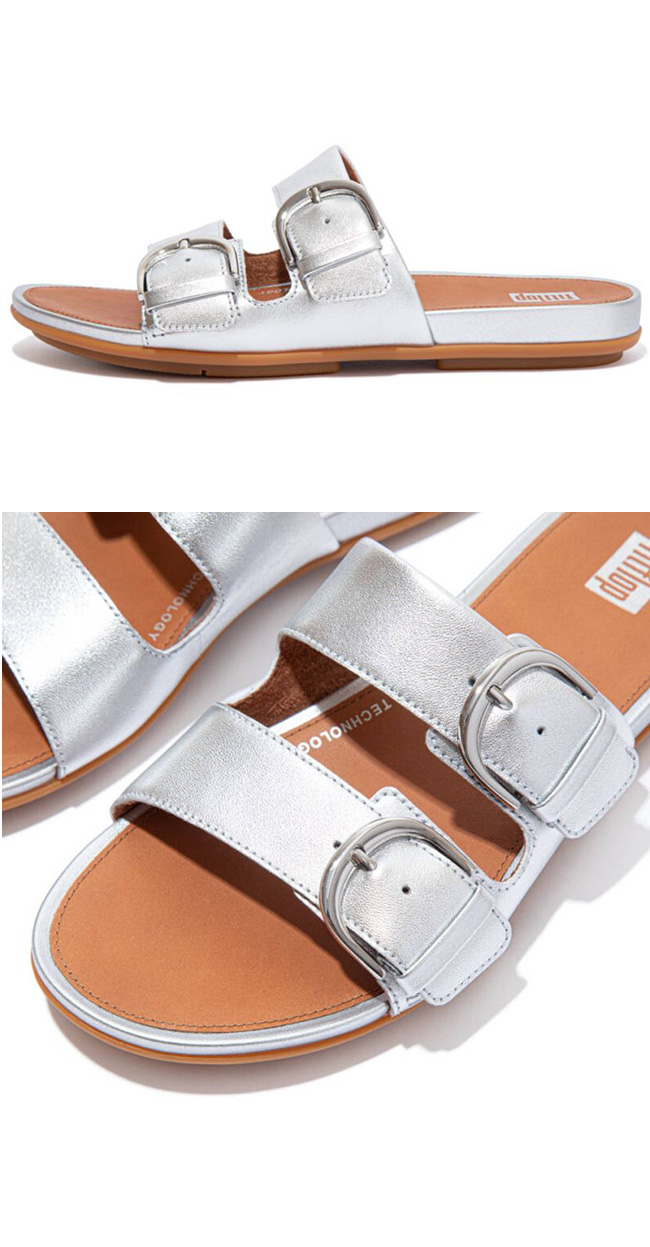 Fitflop Gracie Metallic Leather Slide Silver ของแท้ นำเข้าจาก USA และ UK