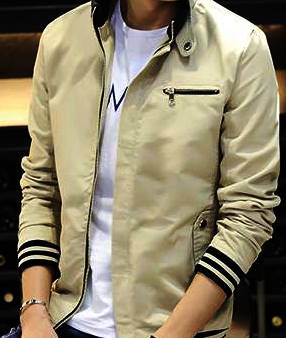 เสื้อคลุมผู้ชาย เสื้อหนาวผู้ชาย บอมเมอร์ ซิบ แต่งริบจั๊มทูโทน สีกากี No.38 42 44