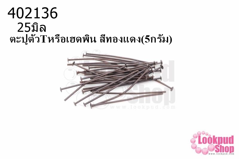 ตะปูตัวTหรือเฮดพิน สีทองแดง (A) #25มิล (5กรัม)
