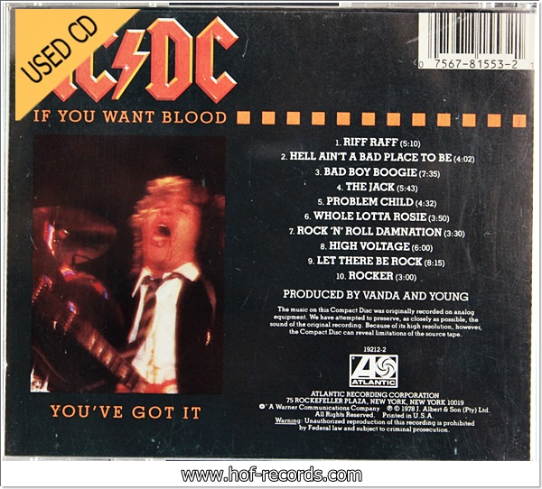 AC/DC - If You Want Blood You 've Got It (USA) Used Cd VG++