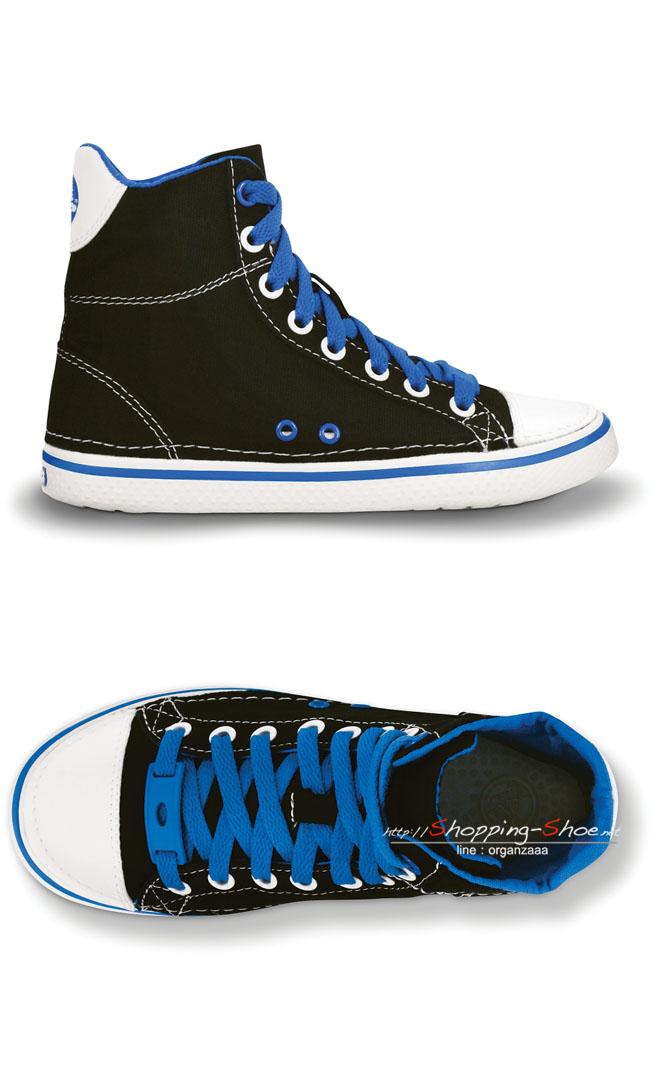 Crocs Hover Sneak Hi Top Kids - Black / Sea Blue ของแท้ Outlet ไทยและอเมริกา