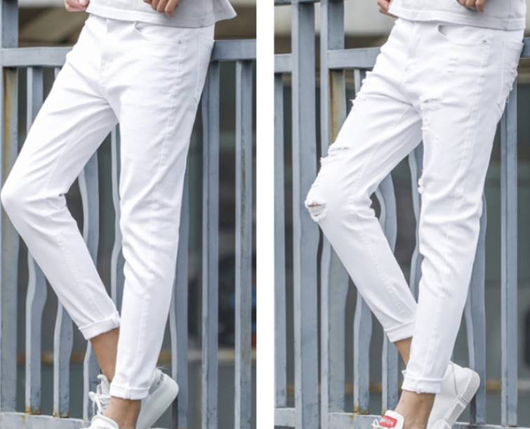 กางเกงยีนส์เข้ารูป 5ส่วน แฟชั่น กระเป๋าปะ ผ้าไม่บาง เอว No.31 32 ขาว