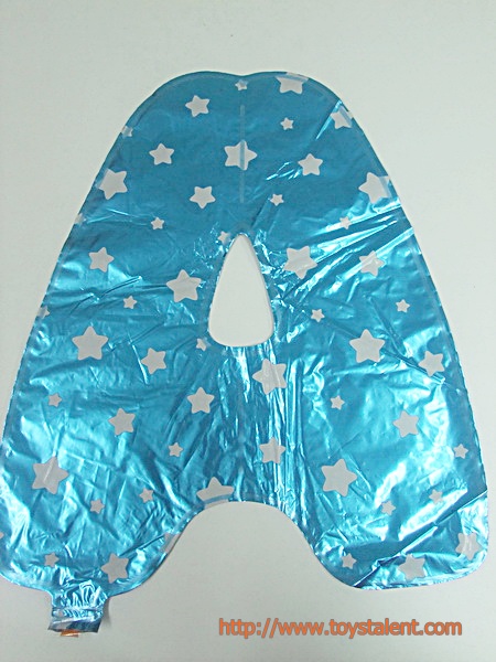 ลูกโป่งฟอยล์รูปตัวอักษร A สีฟ้าพิมพ์ลายดาว ไซส์เล็ก 14 นิ้ว - A Letter Shape Foil Balloon Size 14" Blue color printing Star