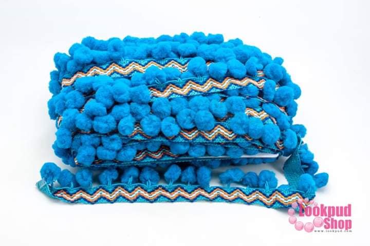 ปอมเส้นยาว แถบลายคลื่น สีฟ้าเข้ม กว้าง 4.5ซม(1พับ/18หลา)