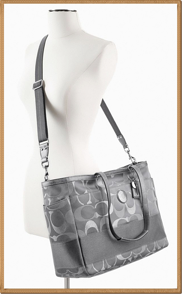 Coach Signature Stripe 3 Color Metallic Multifunction Tote 20425