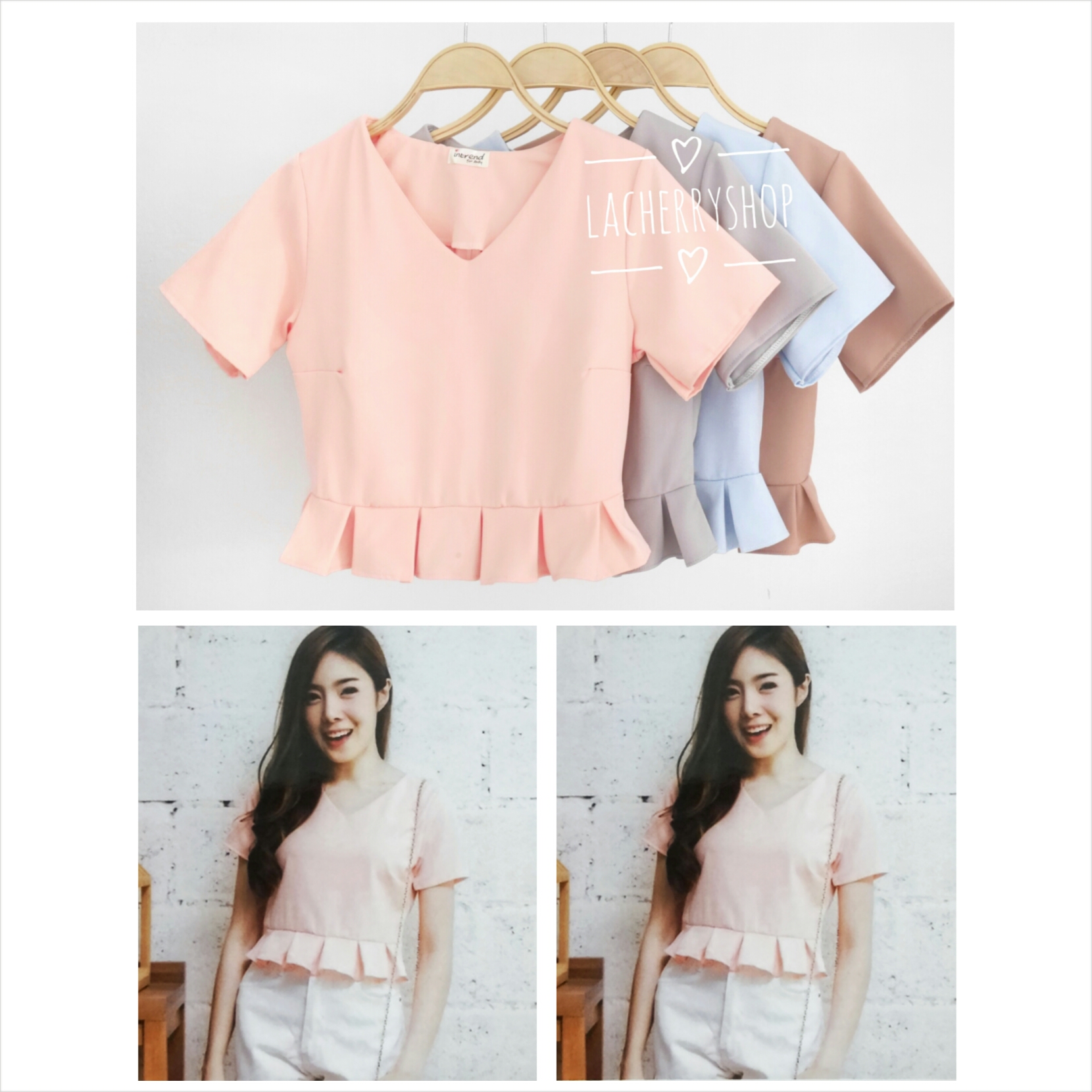 เสื้อครอป สีโอรส คอวี เอวพลีท เข้ารูป แบบสวยน่ารักๆ เสื้อสีพื้น ใส่ง่าย ใส่สบาย เนื้อผ้าฮานาโกะคุณภาพดี