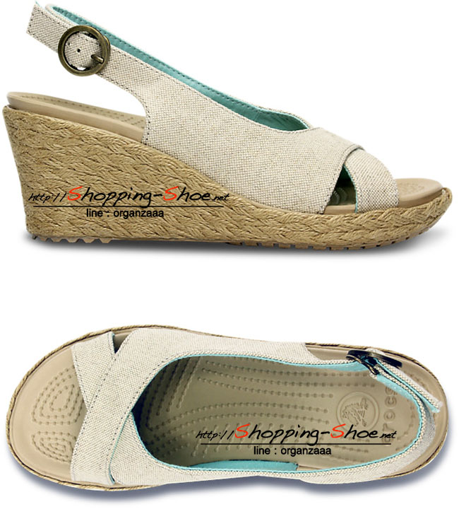 W7 : Women's Crocs A-Leigh Linen Wedge - Oat/Chai ของแท้ Outlet ไทยและฮ่องกง