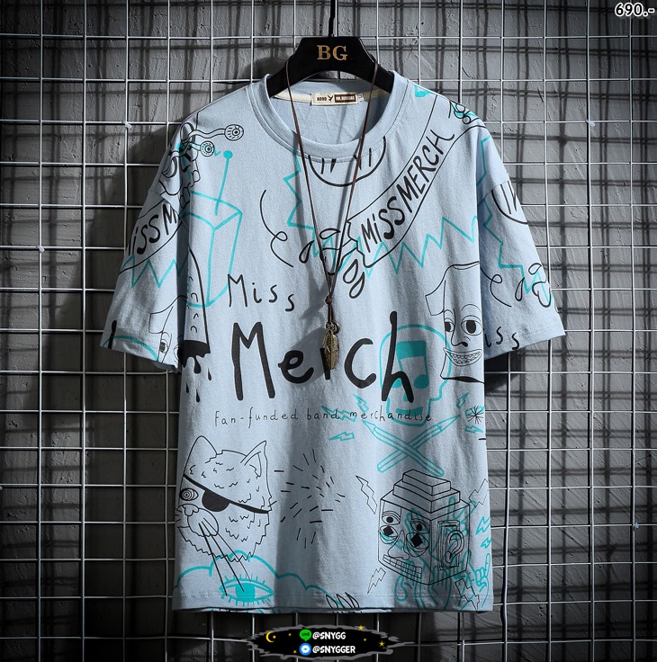 เสื้อยืดลาย Graphics สวยมาก สีฟ้า