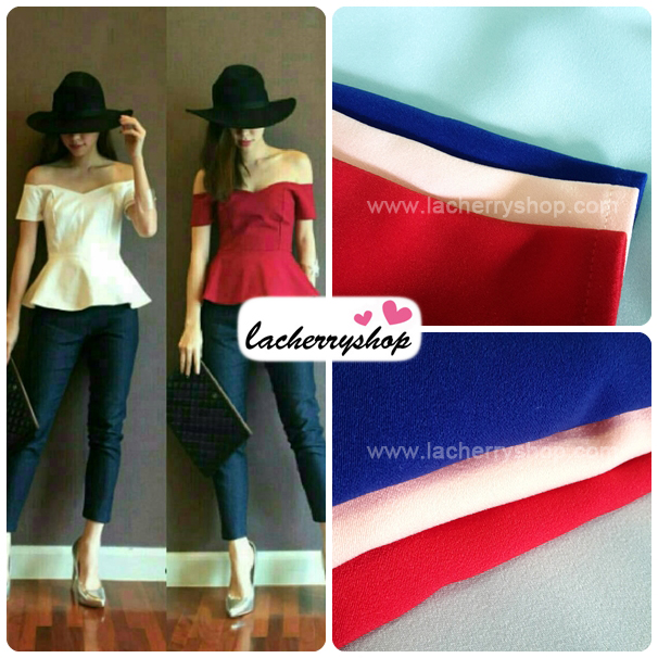 เสื้อแฟชั่นผ้าฮานาโกะ เสื้อทำงาน สีแดง มีแขนเปิดไหล่ เซ็กซี่ๆ สินค้าคุณภาพดี ราคาไม่แพง