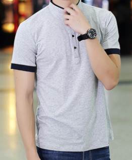 เสื้อยืดคอจีนปกตั้ง แขนสั้น แฟชั่น สีขาว น้ำเงิน ดำ เทา แดง size No.36 38 40 42 44