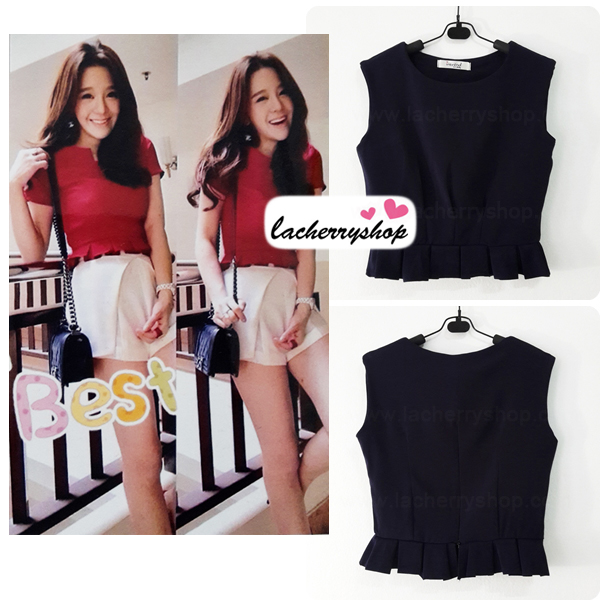 เสื้อแฟชั่น แขนกุด สีกรมท่า ผ้าฮานาโกะ ทรงสวยเรียบหรู เนื้อผ้านิ่ม อยู่ทรง ไม่ยับง่าย ใส่สบาย สินค้าคุณภาพ ราคาไม่แพง