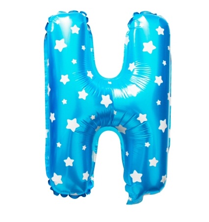 ลูกโป่งฟอยล์รูปตัวอักษร H สีฟ้าพิมพ์ลายดาว ไซส์เล็ก 14 นิ้ว - H Letter Shape Foil Balloon Size 14" Blue color printing Star