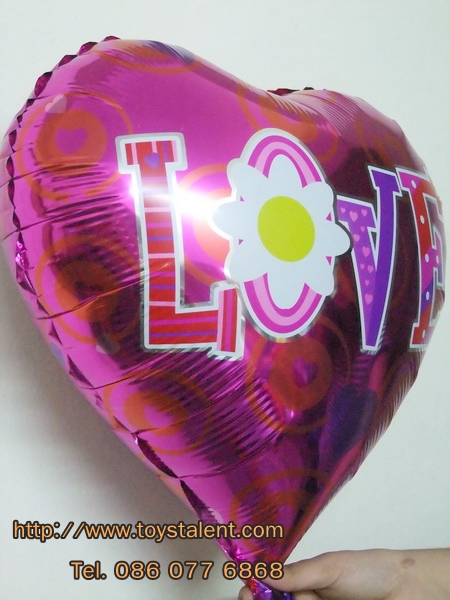 ลูกโป่งฟลอย์รูปหัวใจ พิมพ์ลาย LOVE สีชมพูบานเย็น ไซส์ 18 นิ้ว - LOVE Heart Shape Foil Balloon / Item No.TL-E017