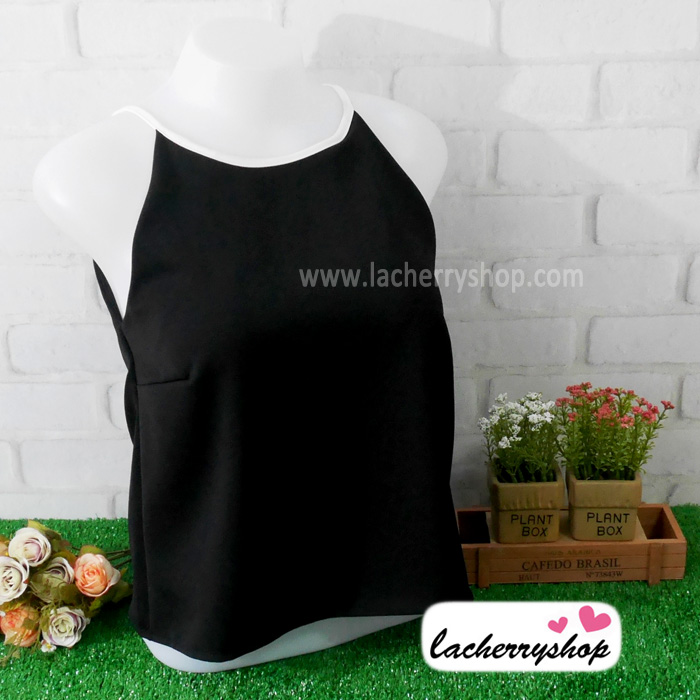 เสื้อผ้าแฟชั่นสวยๆ เสื้อสายเดี่ยว สีดำ ผ้าฮานาโกะ แบบสวยน่ารักๆค่ะ มีซิปหลัง