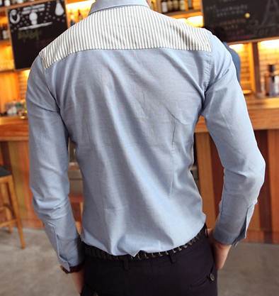 เล็กพิเศษ++เสื้อเชิ้ตแขนยาว เสื้อคอปกเล็ก ทรงฟิต แฟชั่น ลายทางทูโทน JL No.36