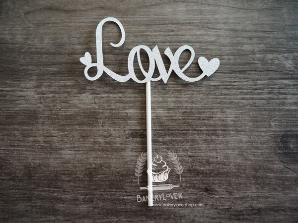 ป้ายตกแต่งเค้ก LOVE สีเงิน