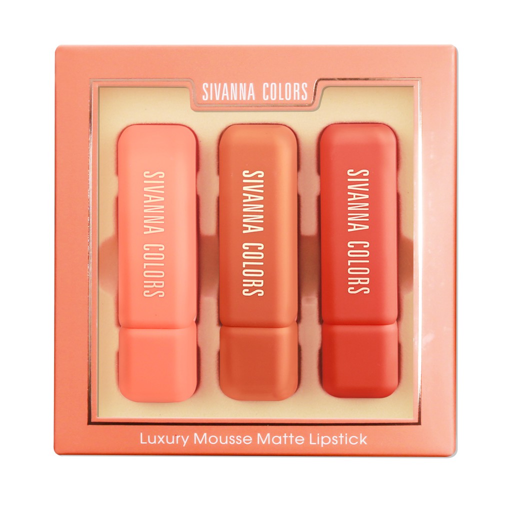 Sivanna เซทลิปสติก 3 แท่ง โทนสีพีช เนื้อแมท Luxury Mousse Matte Lipstick HF6028