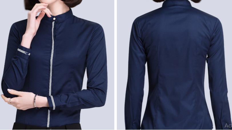 เล็กใหญ่พิเศษ!!เสื้อเชิ้ตแขนยาวผู้หญิง คอจีน เข้ารูป ซ่อนกระดุม แต่งสาป size No.XS-4XL สีขาว น้ำเงิน