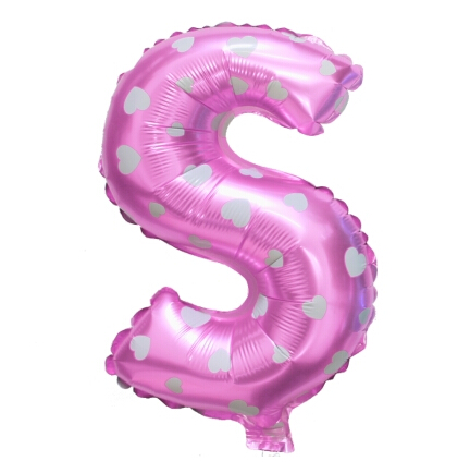 ลูกโป่งฟอยล์รูปตัวอักษร S สีชมพูพิมพ์ลายหัวใจ ไซส์เล็ก 14 นิ้ว - S Letter Shape Foil Balloon Size 14" Pink color printing Heart