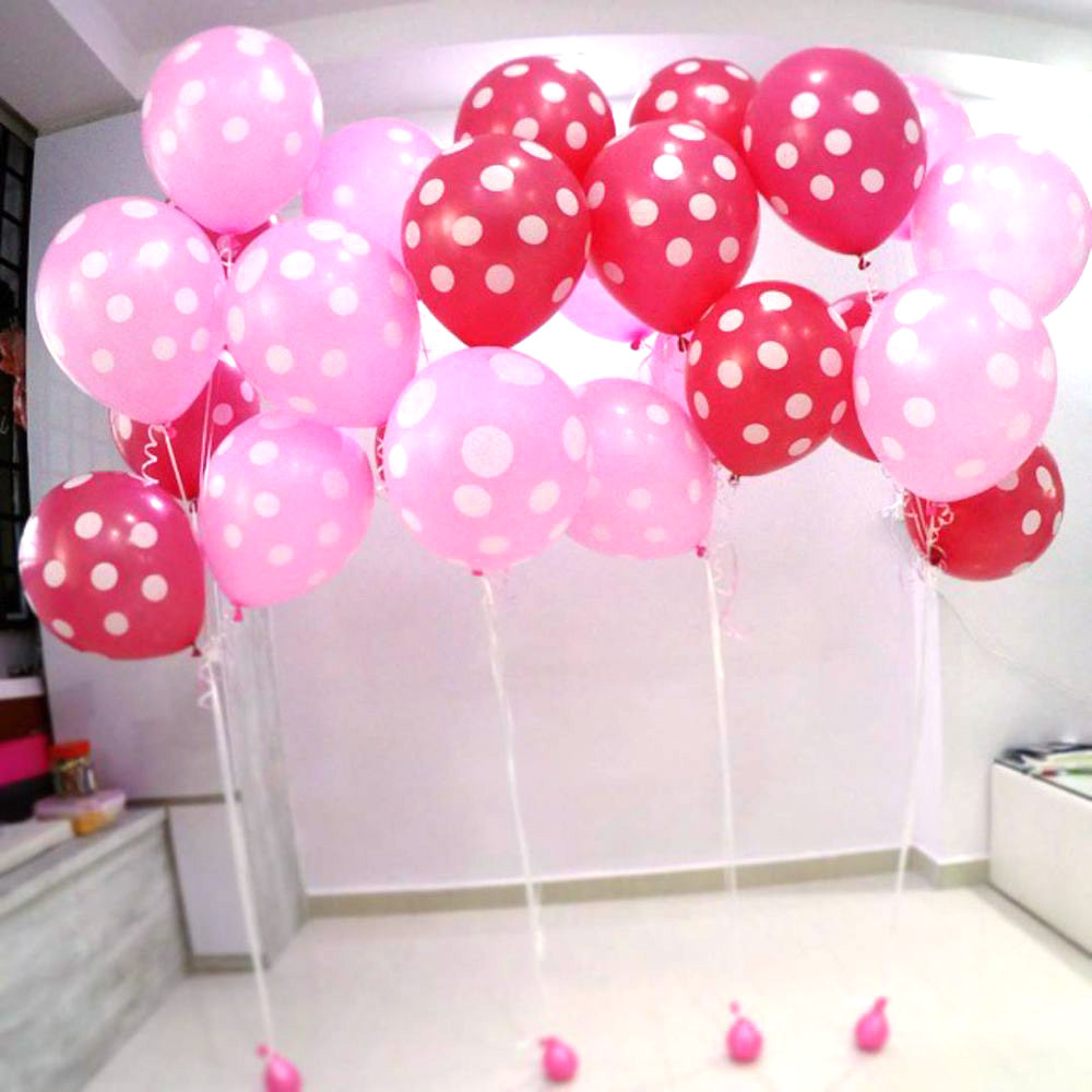 ลูกโป่งกลมนำเข้าพิมพ์ลายจุด สีชมพูอ่อน ไซส์ 12 นิ้ว แพ็คละ 10 ใบ ( Polka Dot Printing Balloon - Light Pink Color )