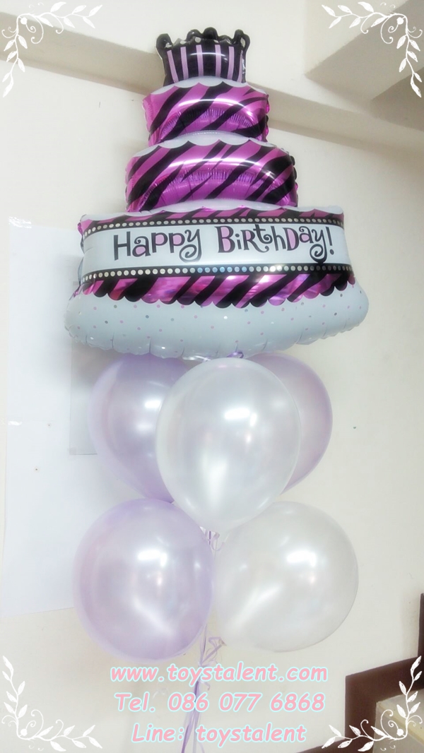 Set#61 ช่อลูกโป่งเค้ก HBD+ลูกโป่งไซส์ 12นิ้ว (6ใบ) 1 ช่อ