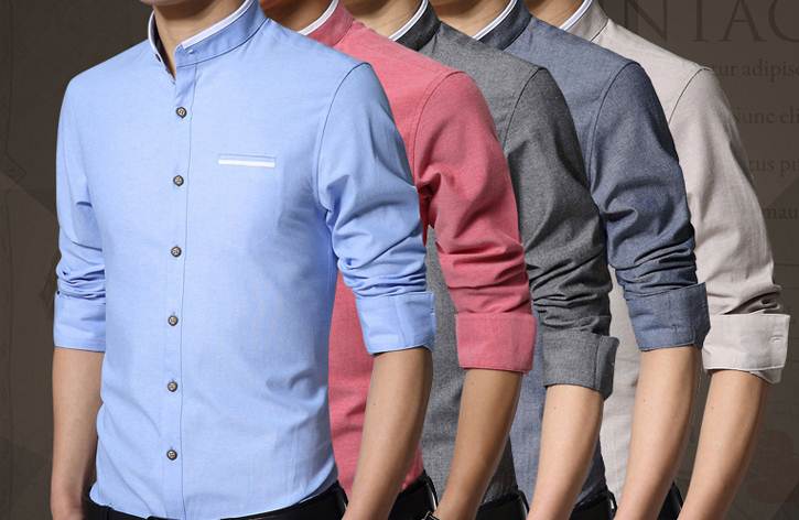 เสื้อคอจีนผู้ชาย เชิ้ตแขนยาว แฟชั่น แต่งขอบปก แขนคลิบขาว Size No.36 38 40 42 44 46 เทา ชมพู ฟ้า เบจ เทาเข้ม