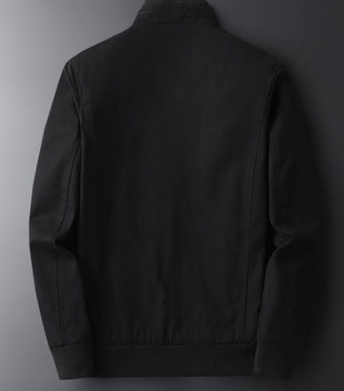 เสื้อคลุม เสื้อหนาวผู้ชาย บอมเมอร์ ซิบ แต่งบ่าอก แบบคอเข็มขัดซิบตั้ง สีดำ No 46