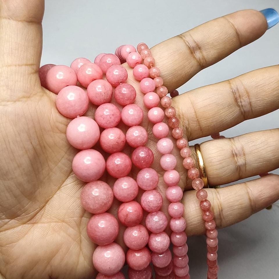 หินโรโดโครไซต์ - หินปลอบใจ ใจสงบ ลดเครียด ปลุกใจ ยาว 37 ซม. 8 มิล (50 เม็ด)