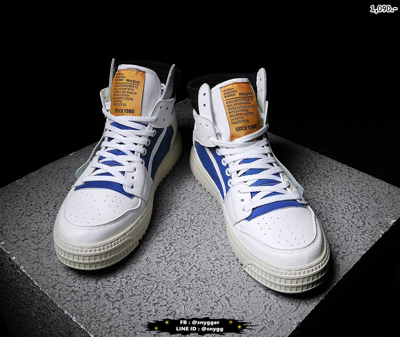 รองเท้าผ้าใบหุ้มข้อสไตล์ HIP HOP สีขาวน้ำเงิน