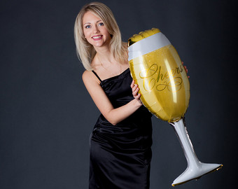 ลูกโป่งฟอยล์รูปแก้วไวน์ แก้วแชมเปญ ไซส์ 92*40 cm. - A Glass of Champagne Shape Foil Balloon / TL-D070