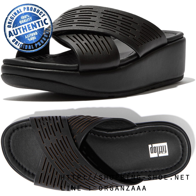 US5 : Fitflop Lulu Sleek Laser-Cut Slide Black ของแท้ นำเข้าจาก USA และ UK