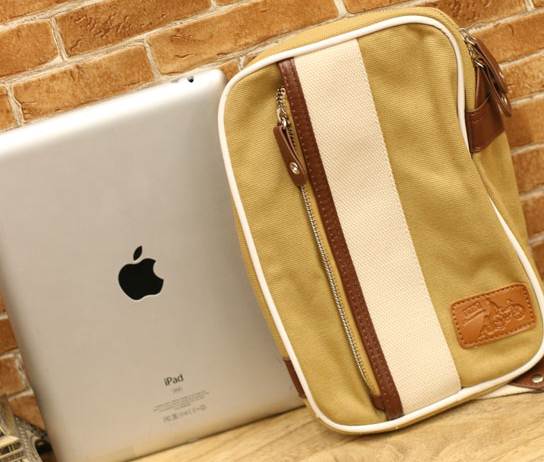 กระเป๋าวินเทจ สะพายข้าง แนวตั้งสี่เหลี่ยม แถบขาว แต่งซิบ2ผ้าใบ สีน้ำตาล