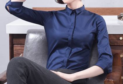 เล็กใหญ่พิเศษ!!เสื้อเชิ้ตคอปกเล็ก แขนสามส่วน ผู้หญิง เข้ารูป ซ่อนกระดุม size No.32-44 สีขาว ดำ น้ำเงิน เทา ฟ้า แบบปกเหลี่ยม ปกตัด