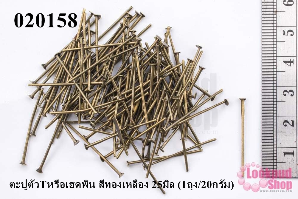 ตะปูตัวTหรือเฮดพิน สีทองเหลือง 25มิล (1ถุง/20กรัม)