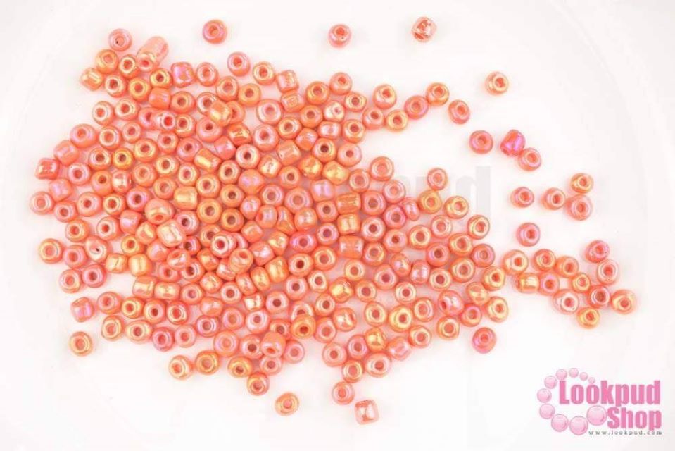 ลูกปัดจีน กลม สีส้มขุ่น เหลือบรุ้ง 4มิล #L (1ถุง/450กรัม)