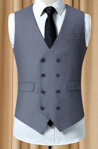 เสื้อกั๊ก oversizeชาย สไตล์อังกฤษ18 แฟชั่นกระดุมคู่4 8เม็ด เล็กใหญ่ No.32 34-36-38-40-42 44 46 สีดำ เทา น้ำเงิน