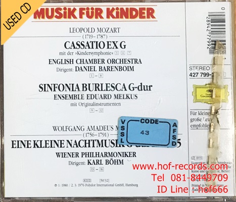 Kindersymphonie - Wolfgang Amadeus Mozart ( Germany ) Used CD 1 Dise VG++ code ADD