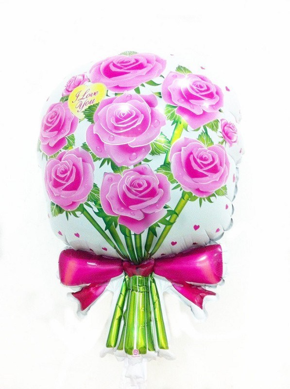 ลูกโป่งฟลอย์พิมพ์ลายทรง ช่อดอกไม้สีชมพู ไซส์ 18 นิ้ว - Pink Flower Bouquet Shape Foil Balloon / Item No.TL-E048