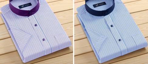 4สี ใหม่ลายพิเศษ!!เสื้อเชิ้ตแขนสั้น คอจีน ลายทางNo.38 39 40 41 42 43 44 45 46 47 48