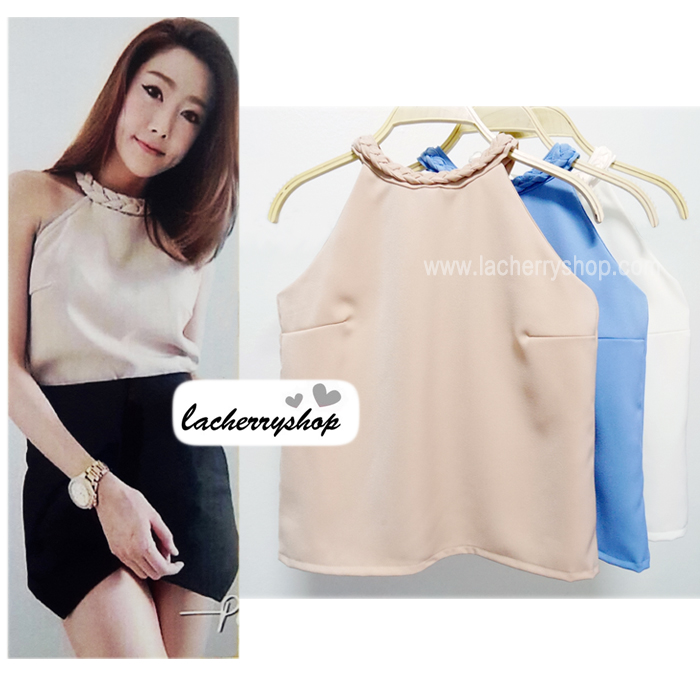 เสื้อแฟชั่น เสื้อทำงาน ผ้าฮานาโกะ สีฟ้า คอถักเปียน่ารักๆ เนื้อผ้านิ่ม อยู่ทรง ไม่ยับง่าย ใส่สบาย สินค้าคุณภาพ ราคาไม่แพง