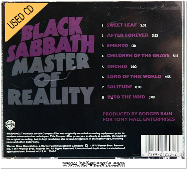 Black Sabbath - Master Of Reality ( USA) Used Cd VG++