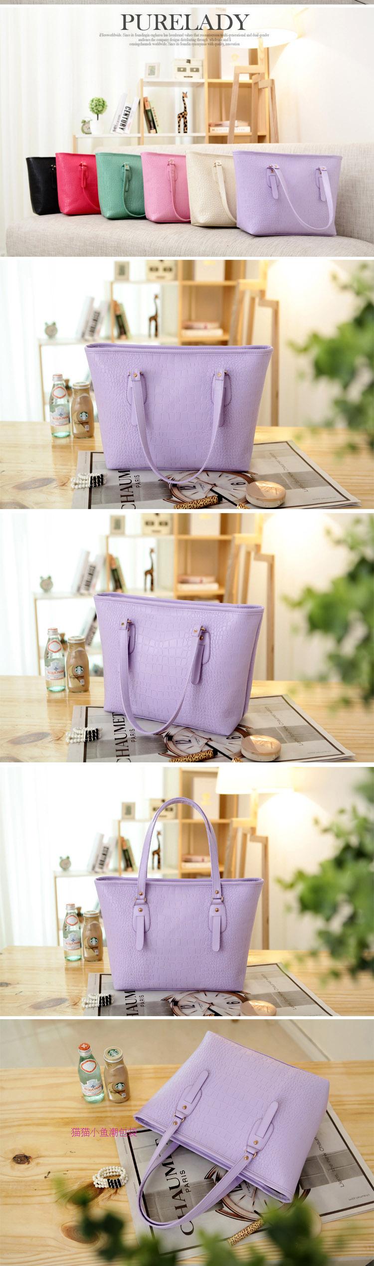 กระเป๋าแฟชั่น สีม่วง สะพายไหล่ ลายหนังจระเข้ เรียบหรู มีซิปเปิดปิด ใส่ของได้เยอะ ((โปรโมชั่นส่งฟรี))