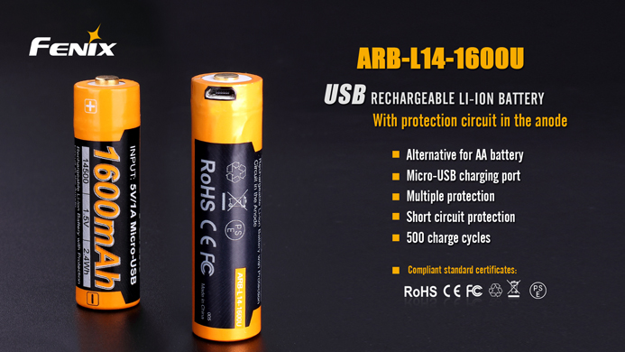 แบตลี่เธี่ยม FENIX AA ชาร์จ USB