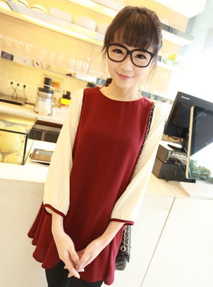 SALE//SALE (ส่งฟรี) ชุดเดรส สไตล์เกาหลี สีน้ำเงิน แขนเสื้อสีขาว ไหล่ตุ๊กตา มีซิปด้านหลัง น่ารักมากค่ะ