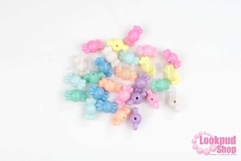 ลูกปัดพลาสติก คละสีพาสเทล ท๊อฟฟี่ 9X16มิล (1ถุง/450กรัม)