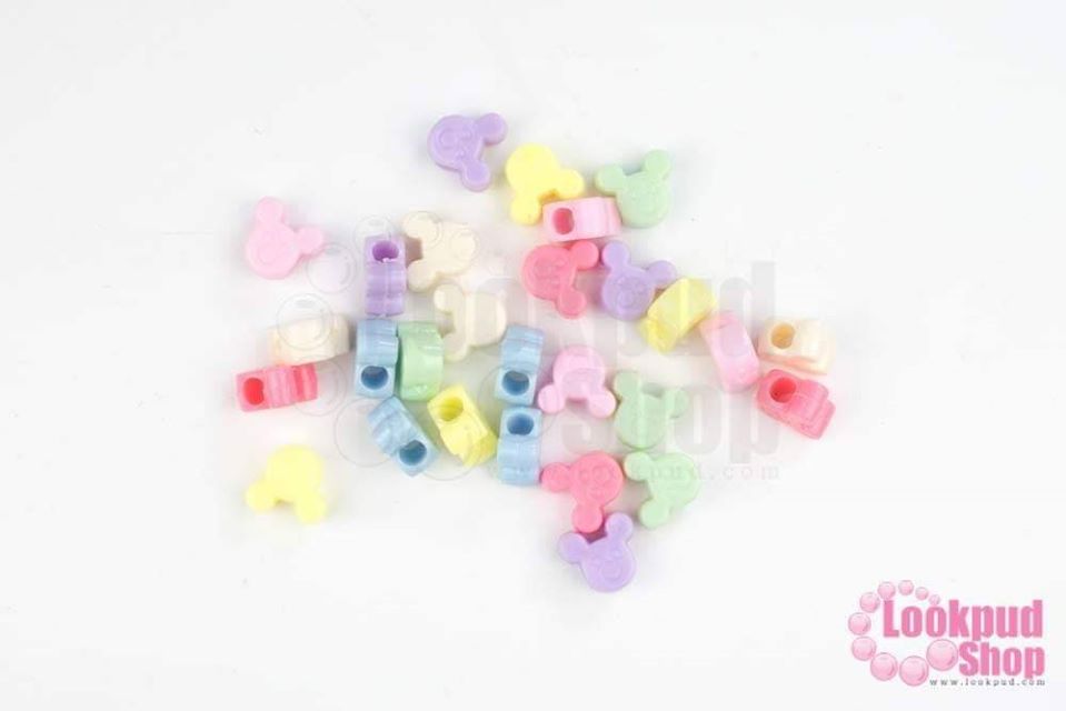 ลูกปัดพลาสติก คละสีพาสเทล มิกกี้เม้าส์ 12X13มิล (1ถุง/450กรัม)