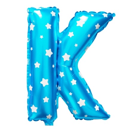ลูกโป่งฟอยล์รูปตัวอักษร K สีฟ้าพิมพ์ลายดาว ไซส์เล็ก 14 นิ้ว - K Letter Shape Foil Balloon Size 14" Blue color printing Star