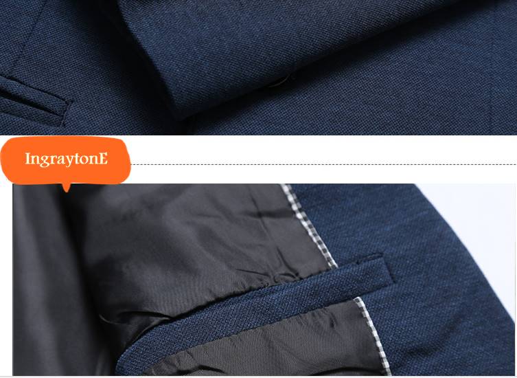 เสื้อสูทแฟชั่นชาย อังกฤษ สลิมฟิต ปกเปิดมาตรฐาน กระเป๋าสอด สีน้ำเงินเข้ม Size No.36