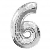 ลูกโป่งฟอยล์รูปตัวเลข 6 สีเงิน ไซส์จัมโบ้ 40 นิ้ว - Number 6 Shape Foil Balloon Size 40" Silver Color